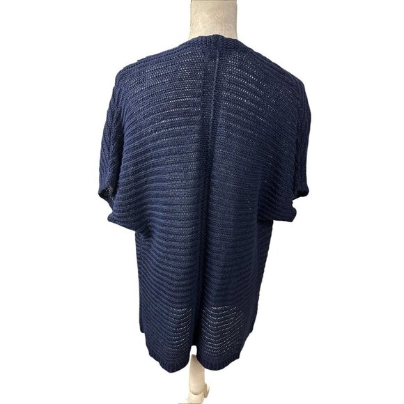 Talbots Women's M Open Cardigan Sweater Navy Blue 100% Linen - Picture 2 of 9